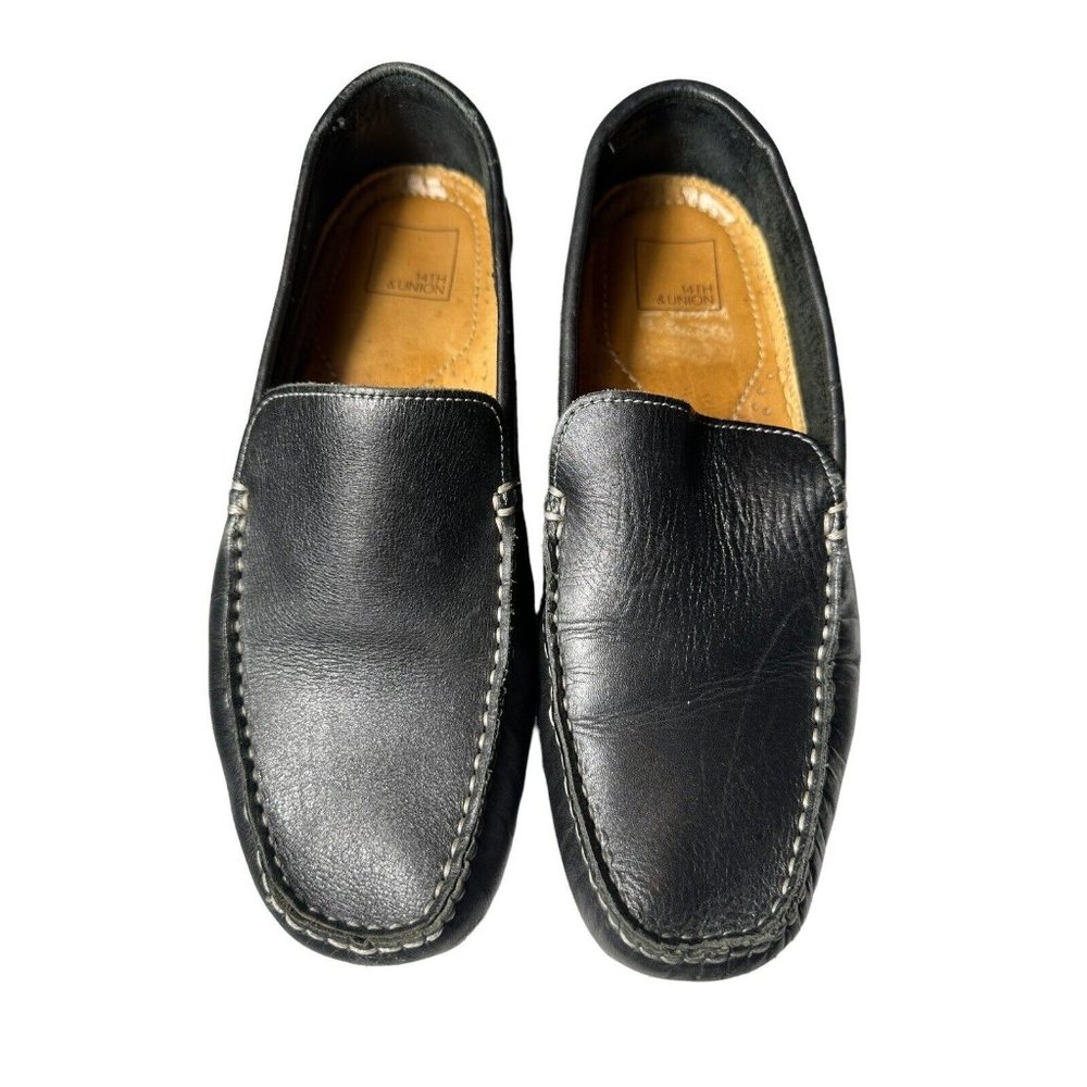 14th and Union Slip On Loafers Men's 7M Black‎ Leather Driving Shoes GUC #S75-5